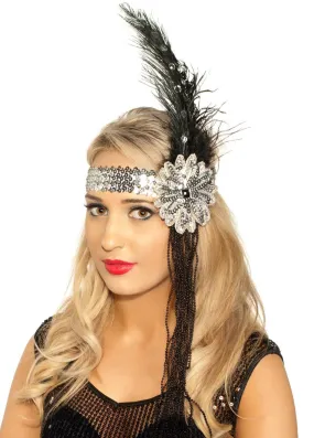 1920s Deluxe Flapper Headband in Black and Silver