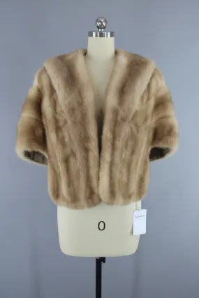 1940s Vintage Tan Fur Stole Wrap Cape