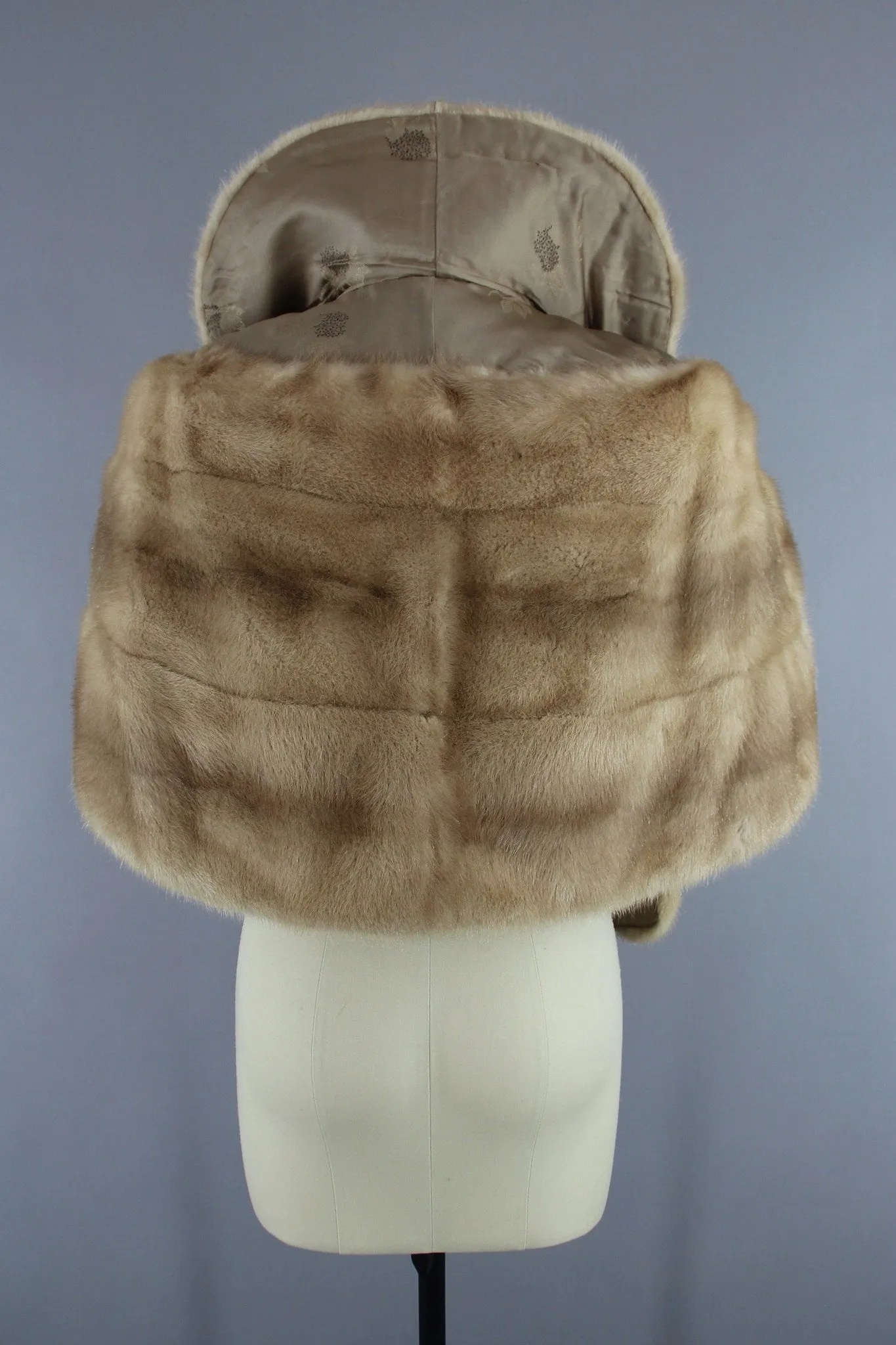 1940s Vintage Tan Fur Stole Wrap Cape