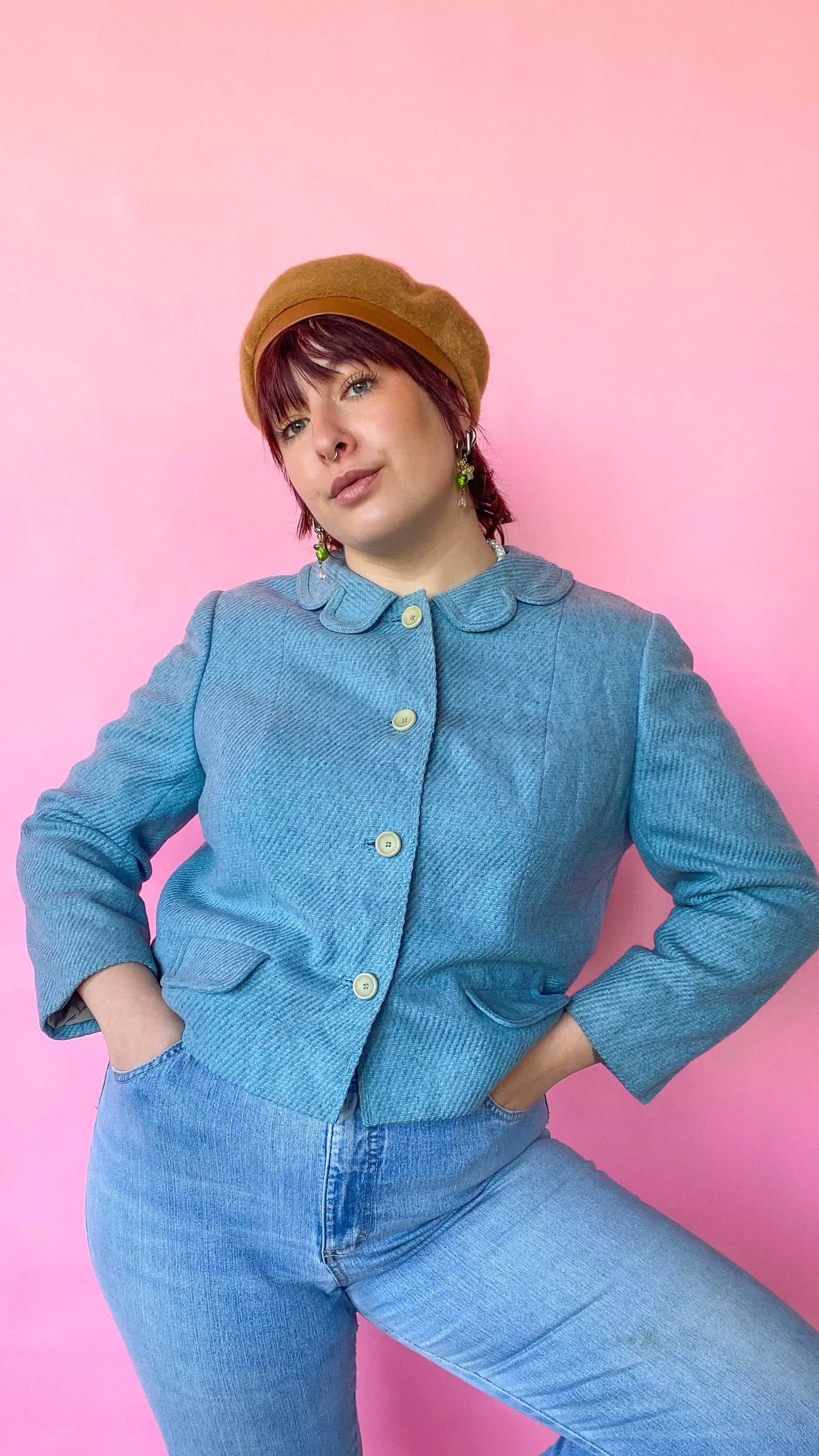 1950s Powder Blue Short Coat, sz. L