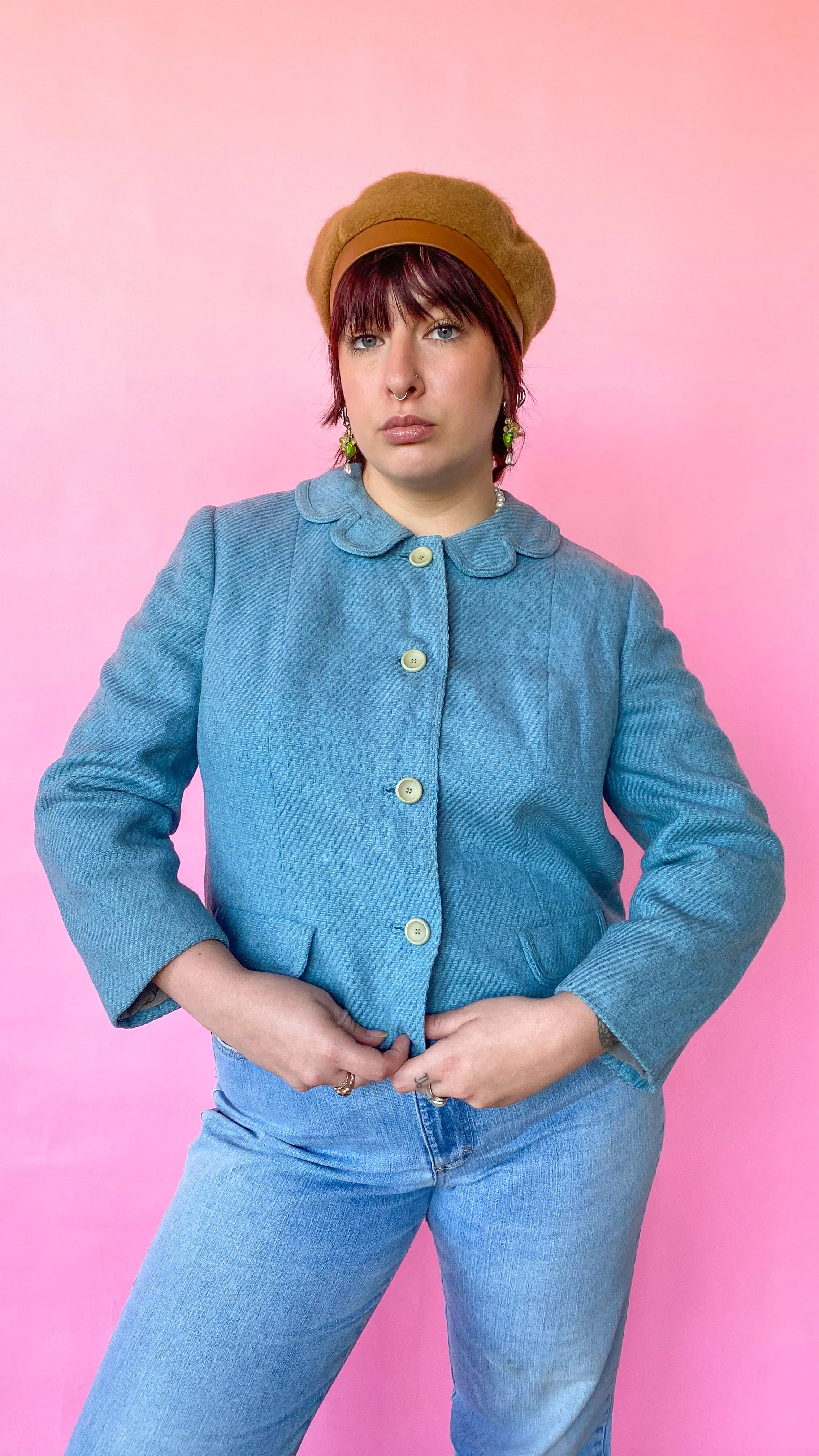 1950s Powder Blue Short Coat, sz. L