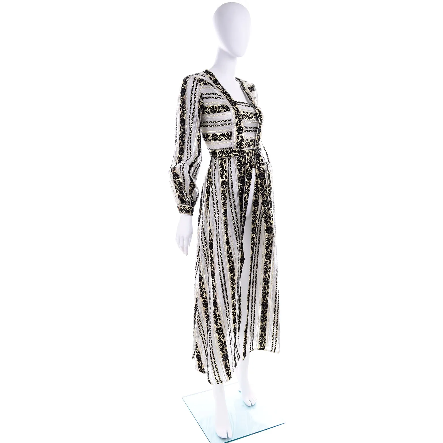 1960s Vintage Sheer Black Silver & Gold Metallic Over Dress