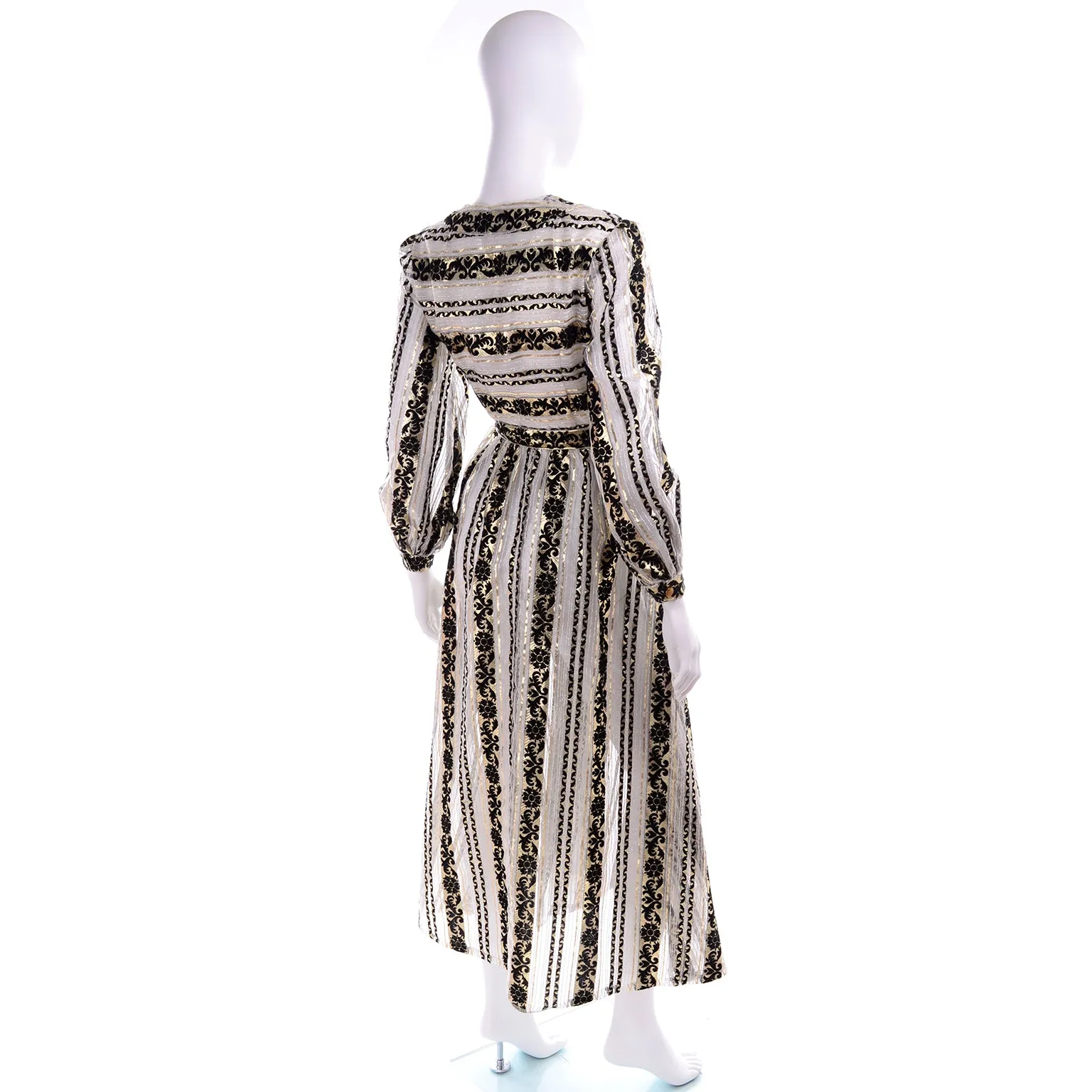 1960s Vintage Sheer Black Silver & Gold Metallic Over Dress