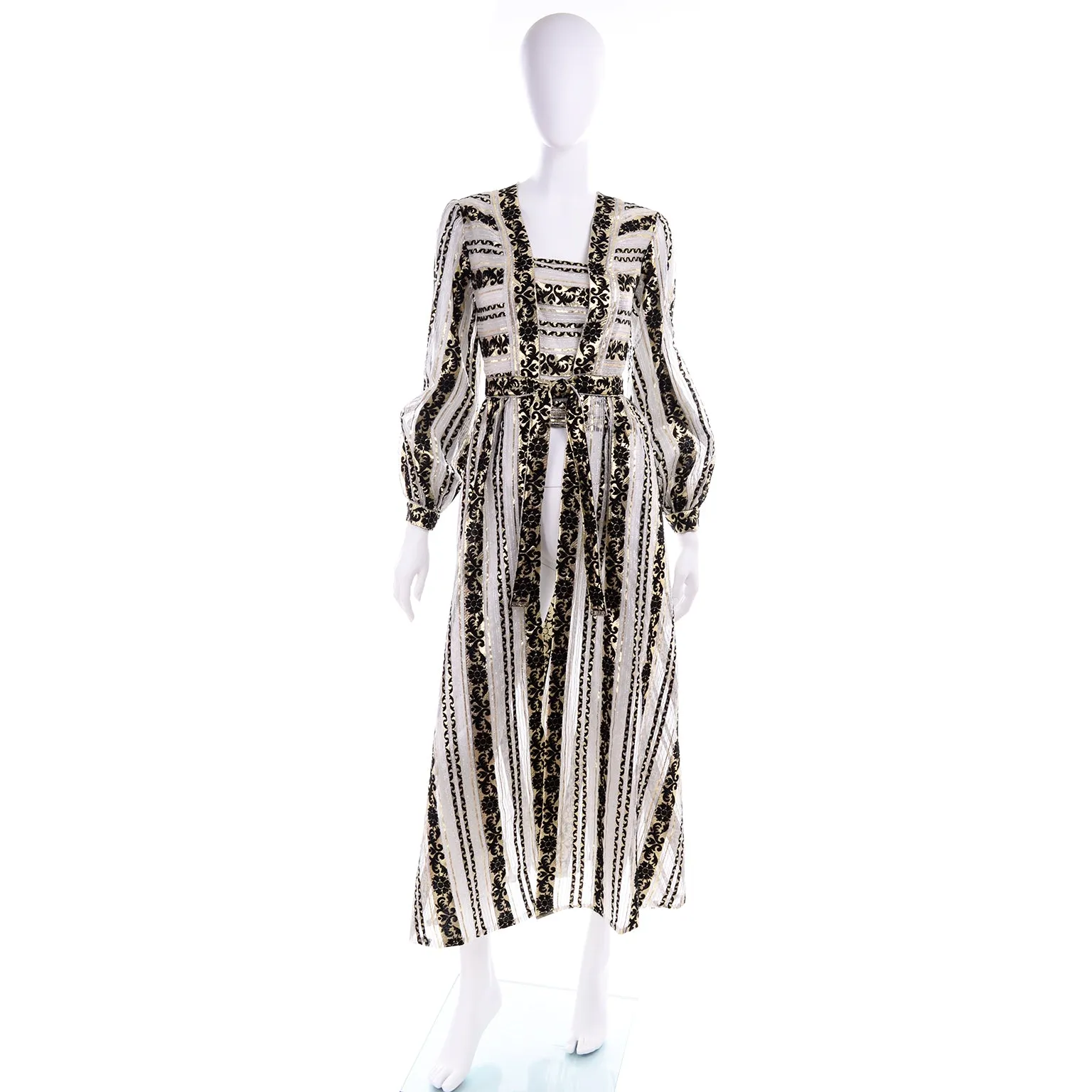 1960s Vintage Sheer Black Silver & Gold Metallic Over Dress