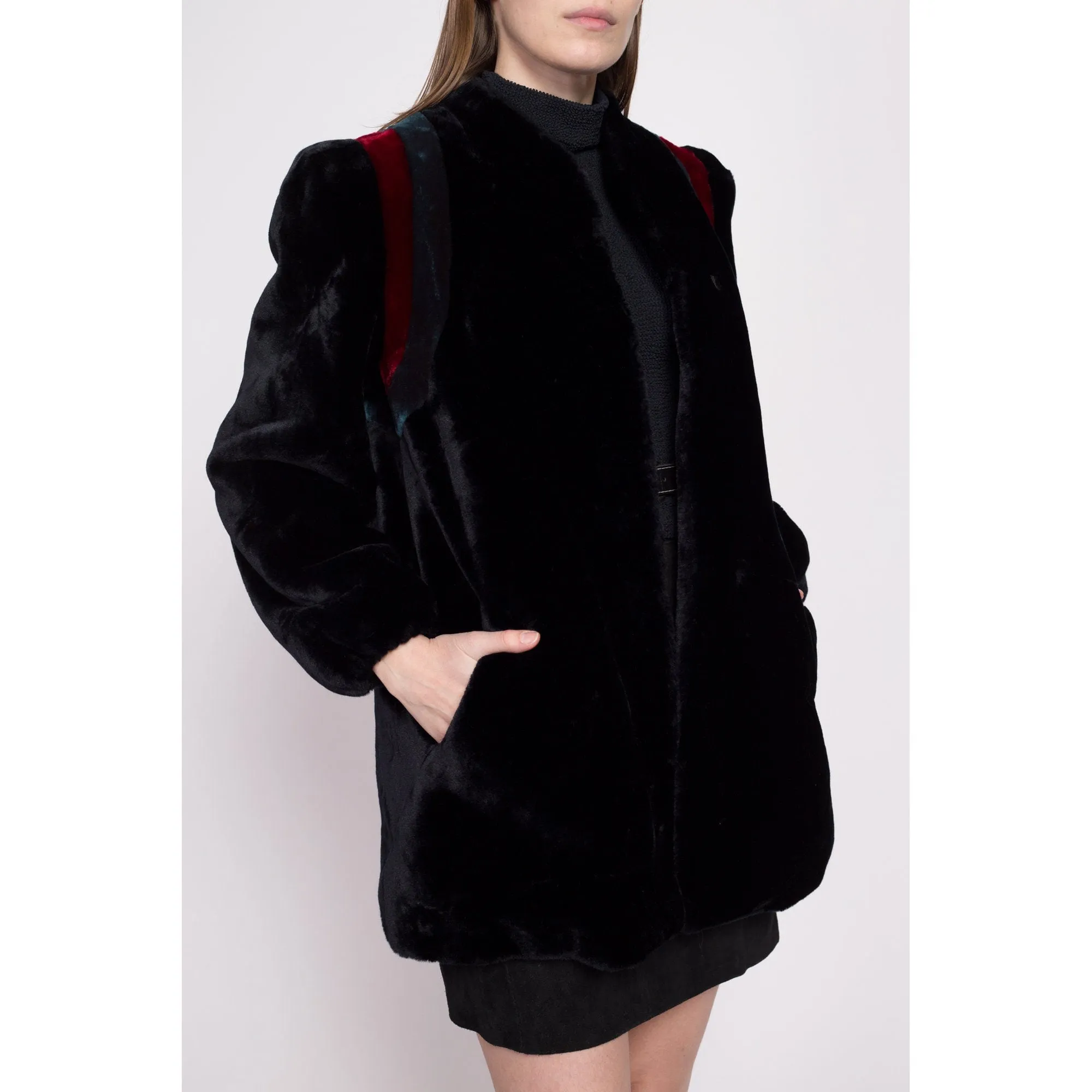 80s Plush Faux Fur Puff Sleeve Coat - Small