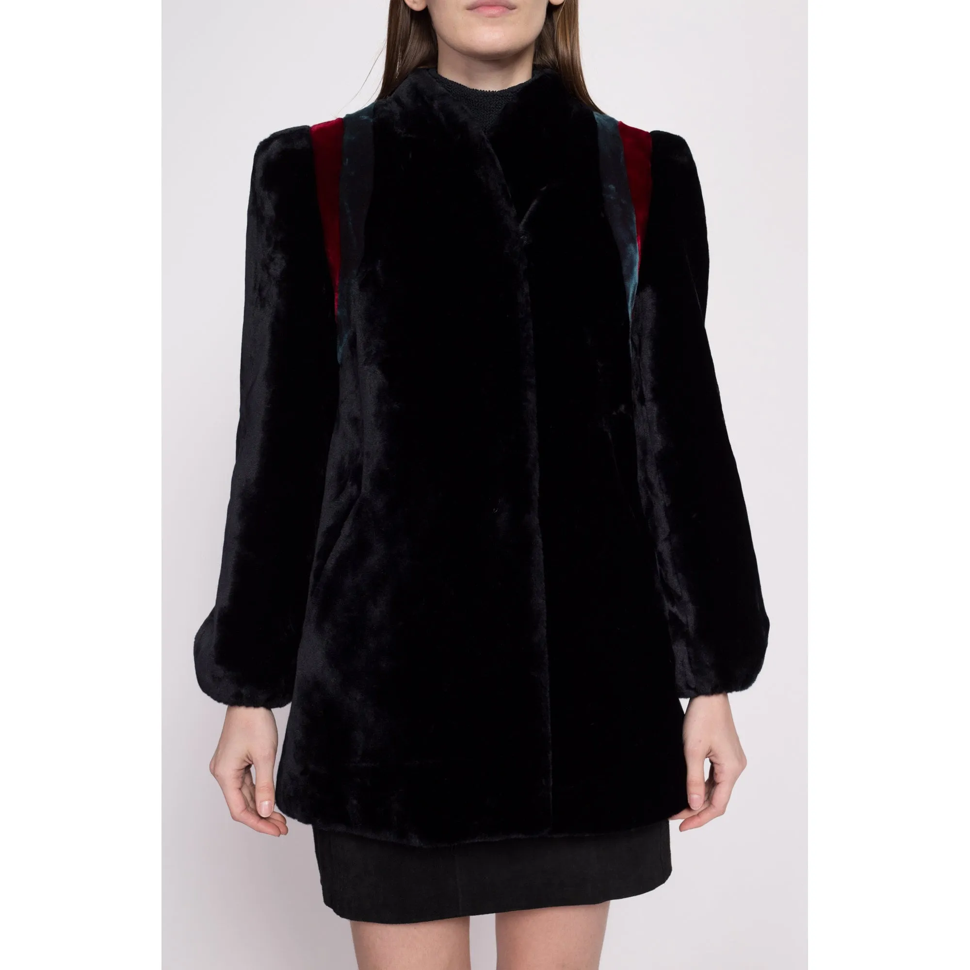 80s Plush Faux Fur Puff Sleeve Coat - Small