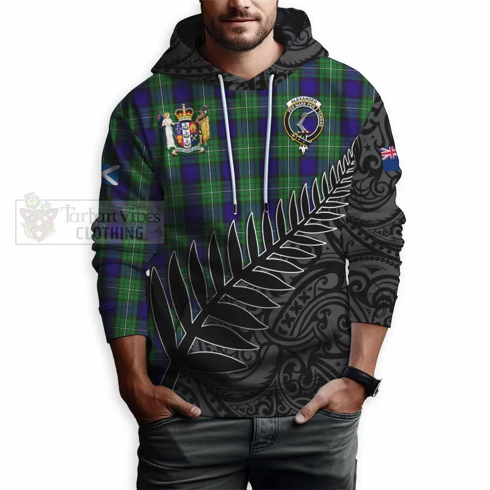 Alexander Crest Tartan Hoodie with New Zealand Silver Fern Half Style