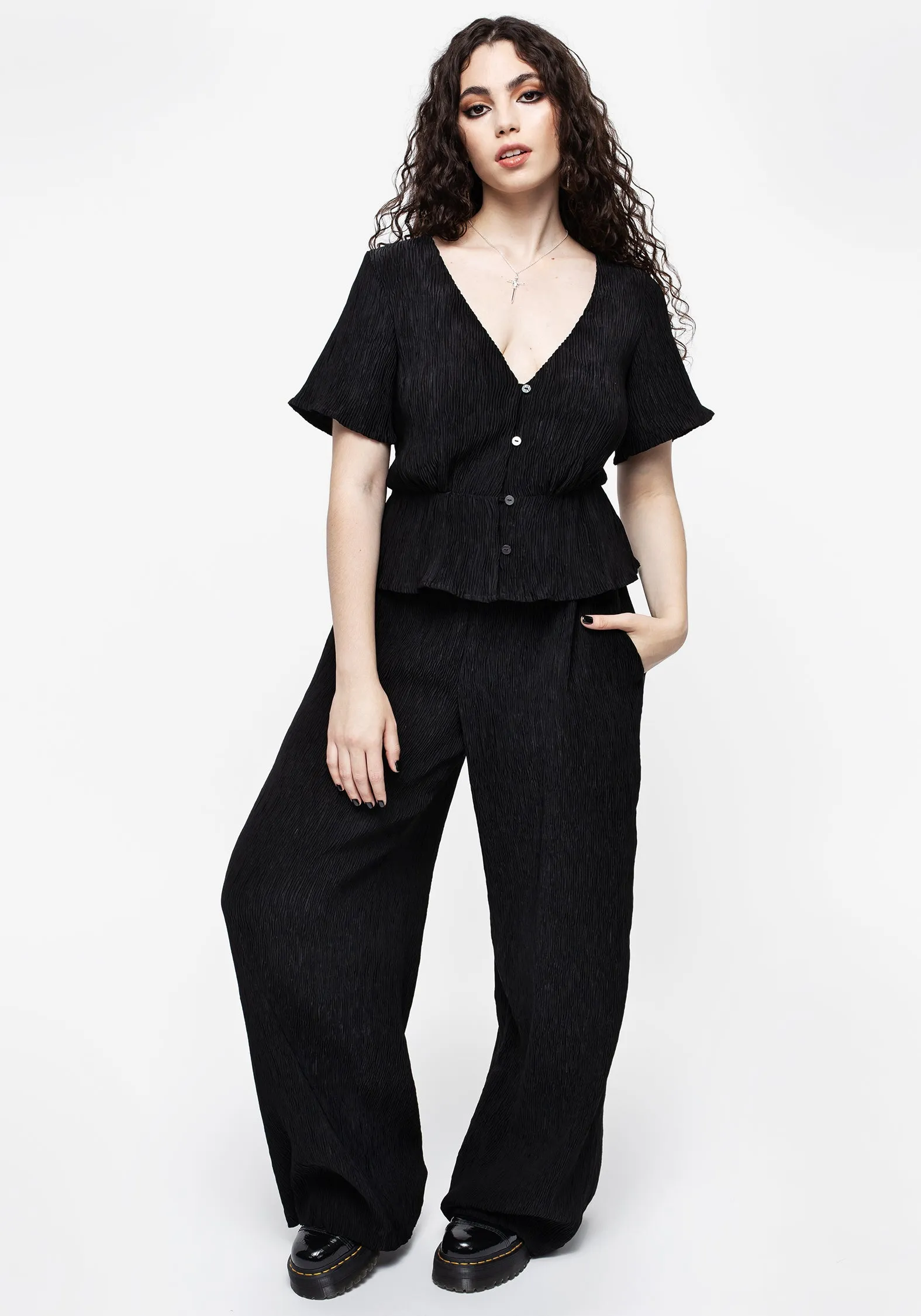 Algea Crinkle Wide Leg Trousers