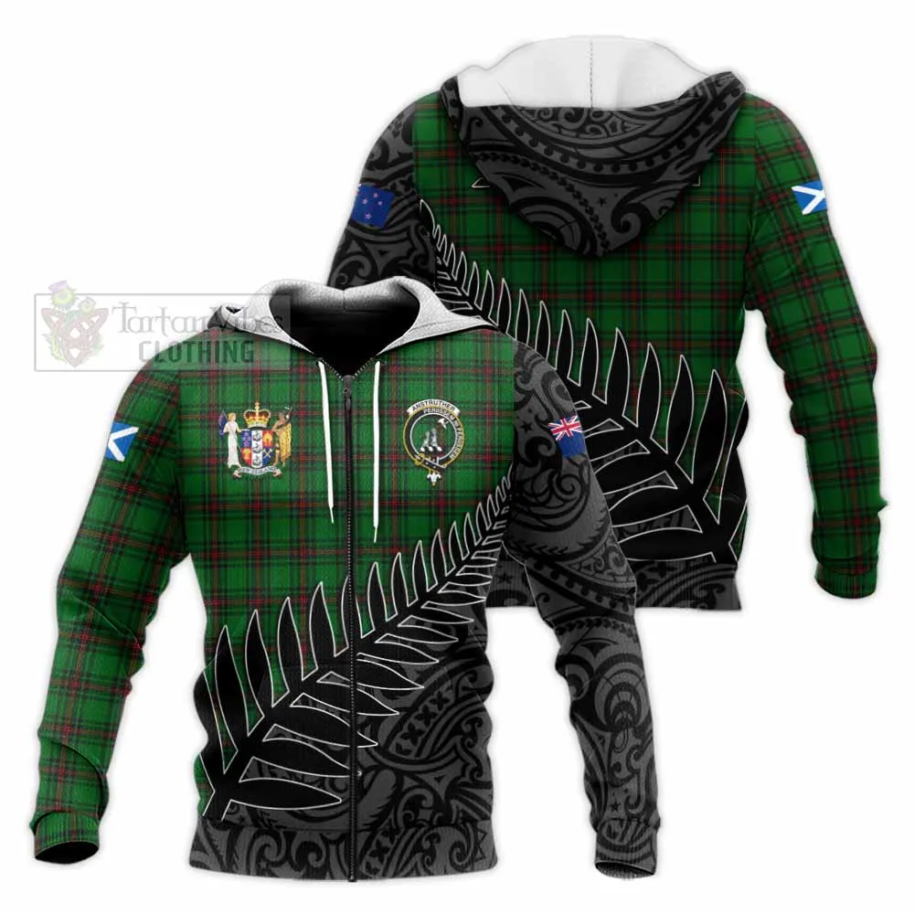 Anstruther Crest Tartan Knitted Hoodie with New Zealand Silver Fern Half Style