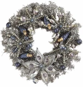 Antique Silver Tinsel Wreath with Blue Birds