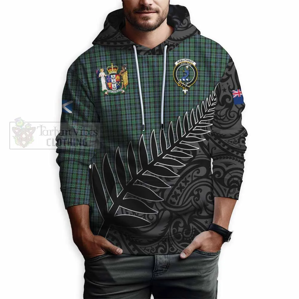 Arbuthnot Crest Tartan Hoodie with New Zealand Silver Fern Half Style