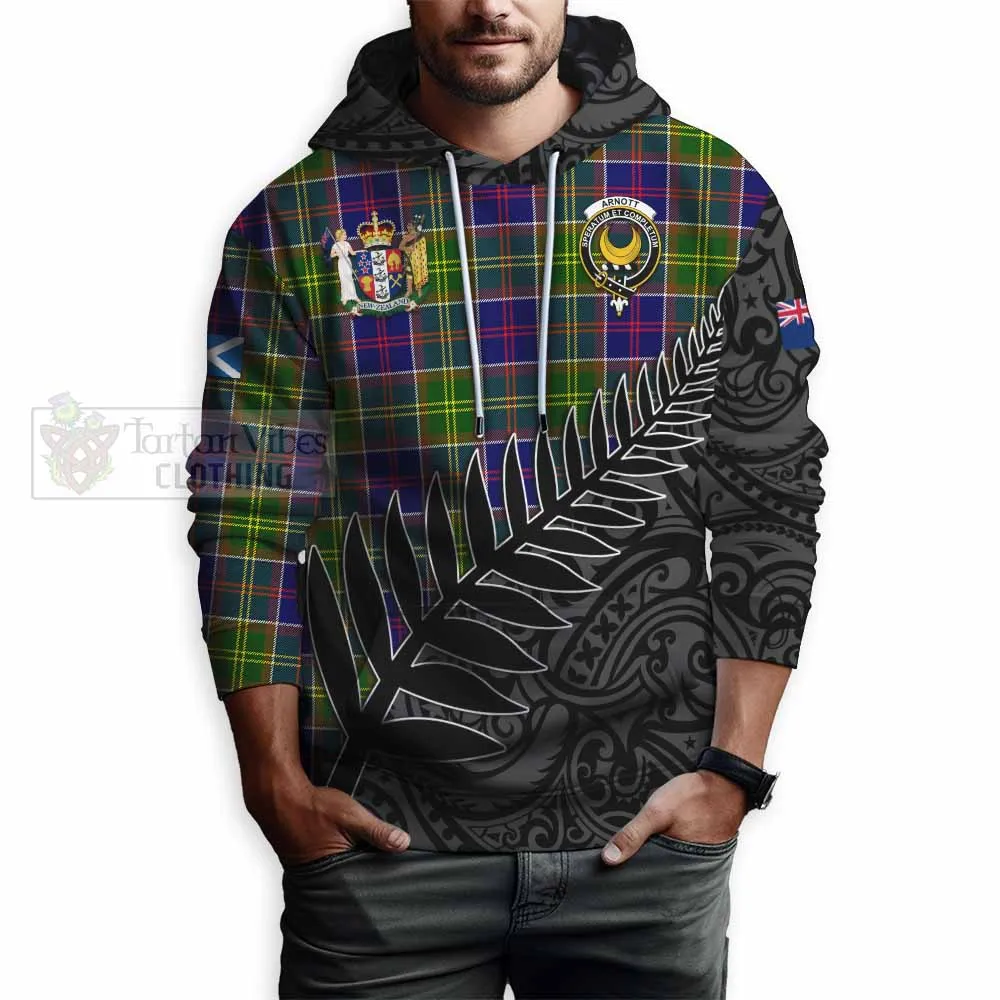 Arnott Crest Tartan Hoodie with New Zealand Silver Fern Half Style