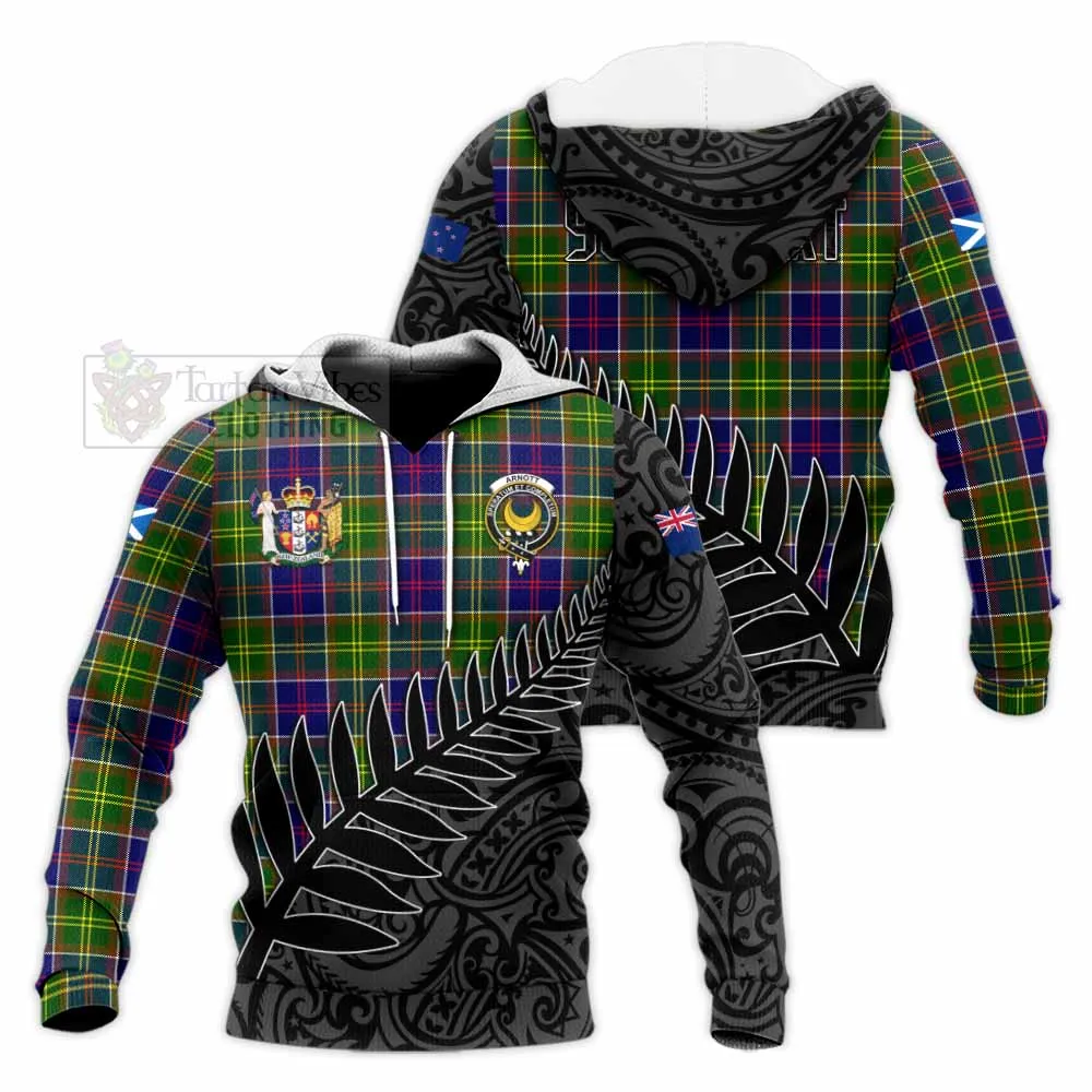 Arnott Crest Tartan Knitted Hoodie with New Zealand Silver Fern Half Style