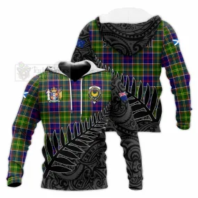 Arnott Crest Tartan Knitted Hoodie with New Zealand Silver Fern Half Style