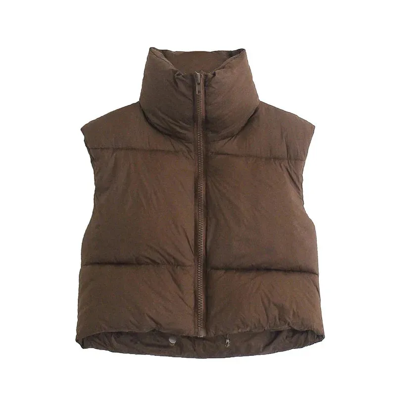 Autumn-Winter Fashion Ladies Vintage Puffer Vest Female Sleeveless Outerwear Coat