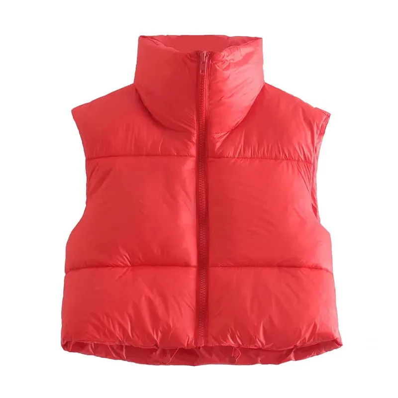 Autumn-Winter Fashion Ladies Vintage Puffer Vest Female Sleeveless Outerwear Coat