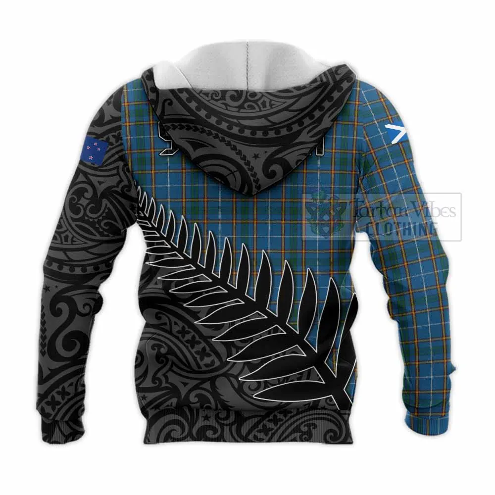 Bain Crest Tartan Knitted Hoodie with New Zealand Silver Fern Half Style