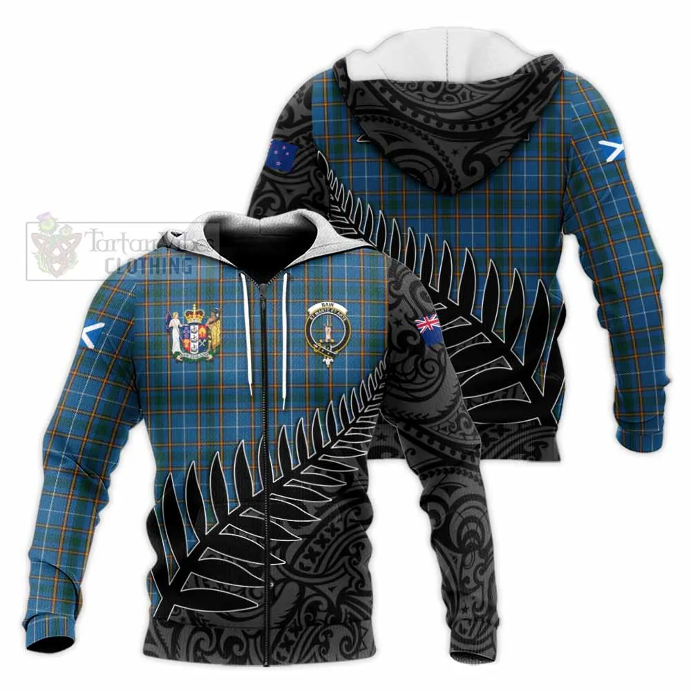 Bain Crest Tartan Knitted Hoodie with New Zealand Silver Fern Half Style