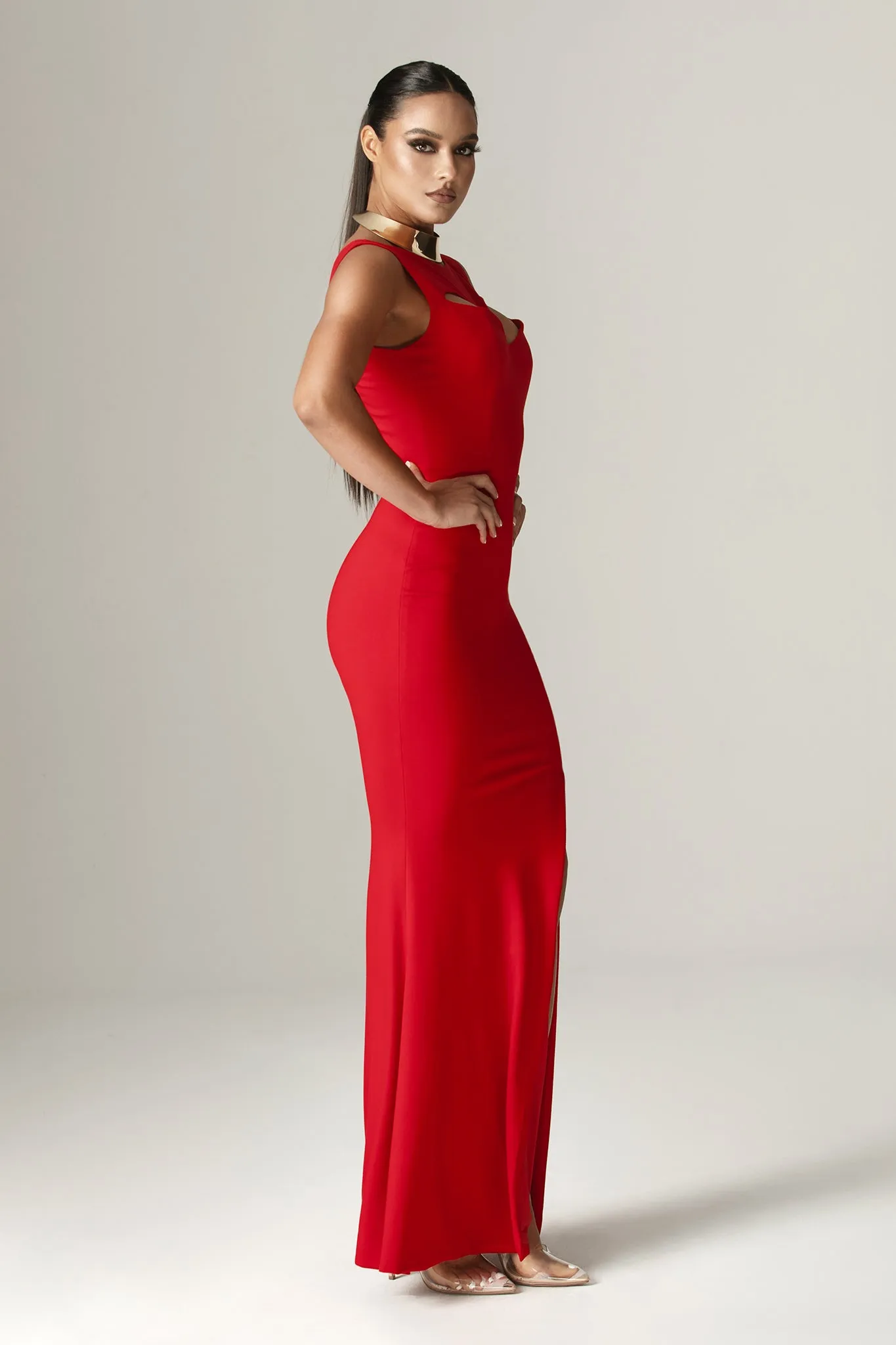 Belice Sweetheart Cut Out Maxi Dress (Red)