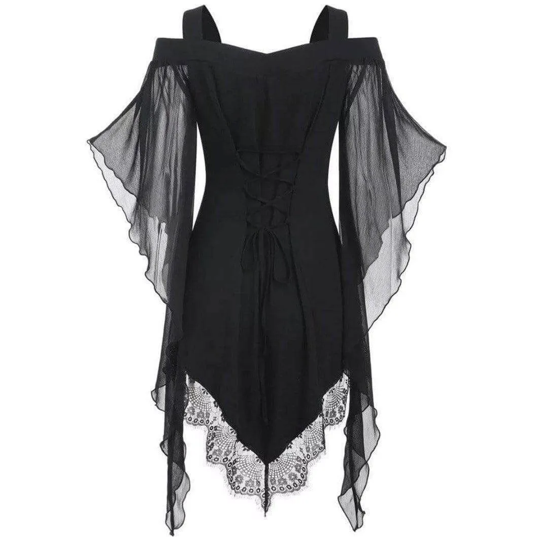 Black Gothic Butterfly Sleeve Lace Shirt