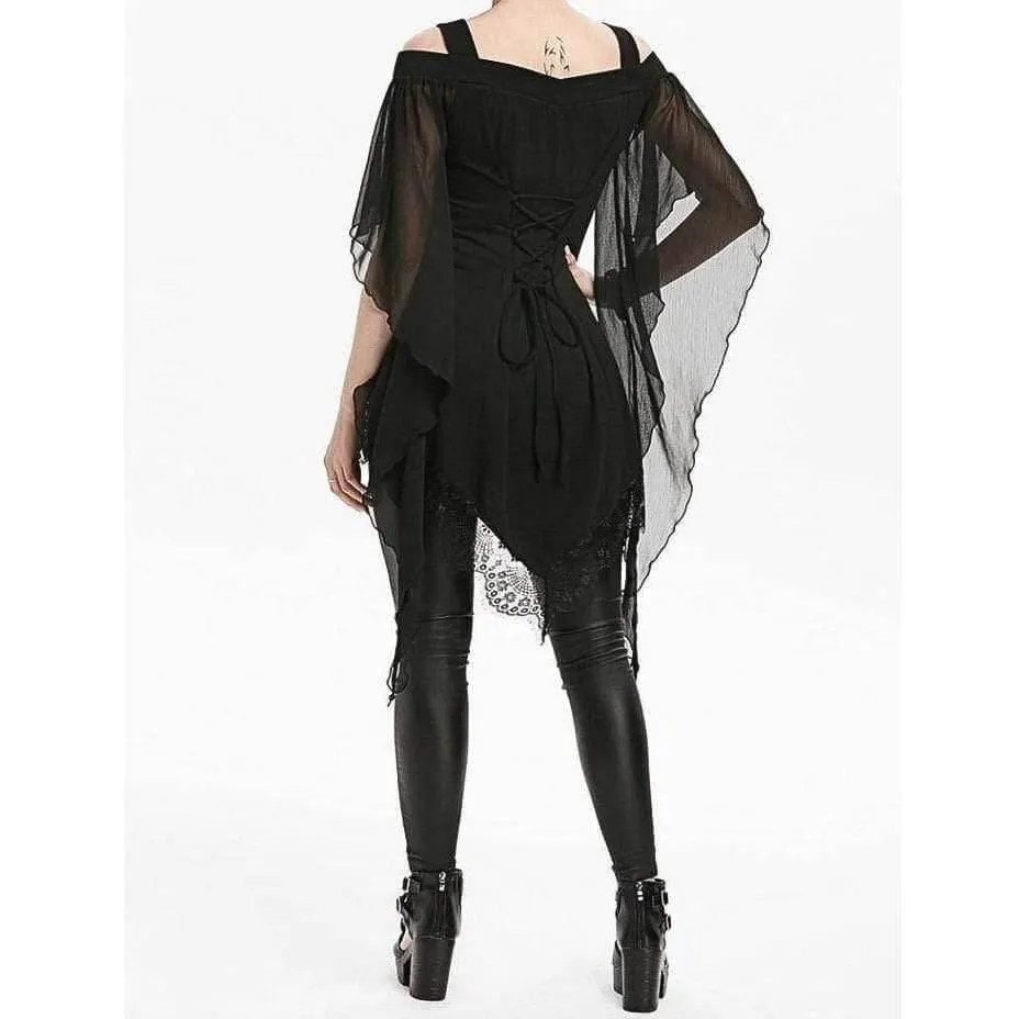 Black Gothic Butterfly Sleeve Lace Shirt