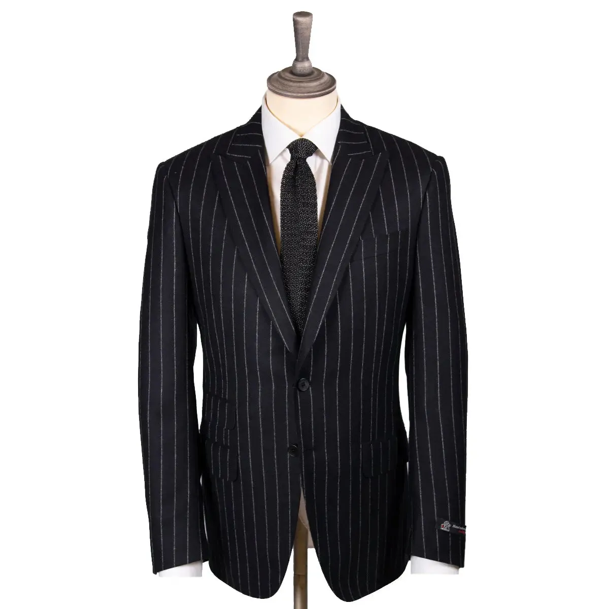 Black Rope Stripe Worsted Wool Flannel Suit