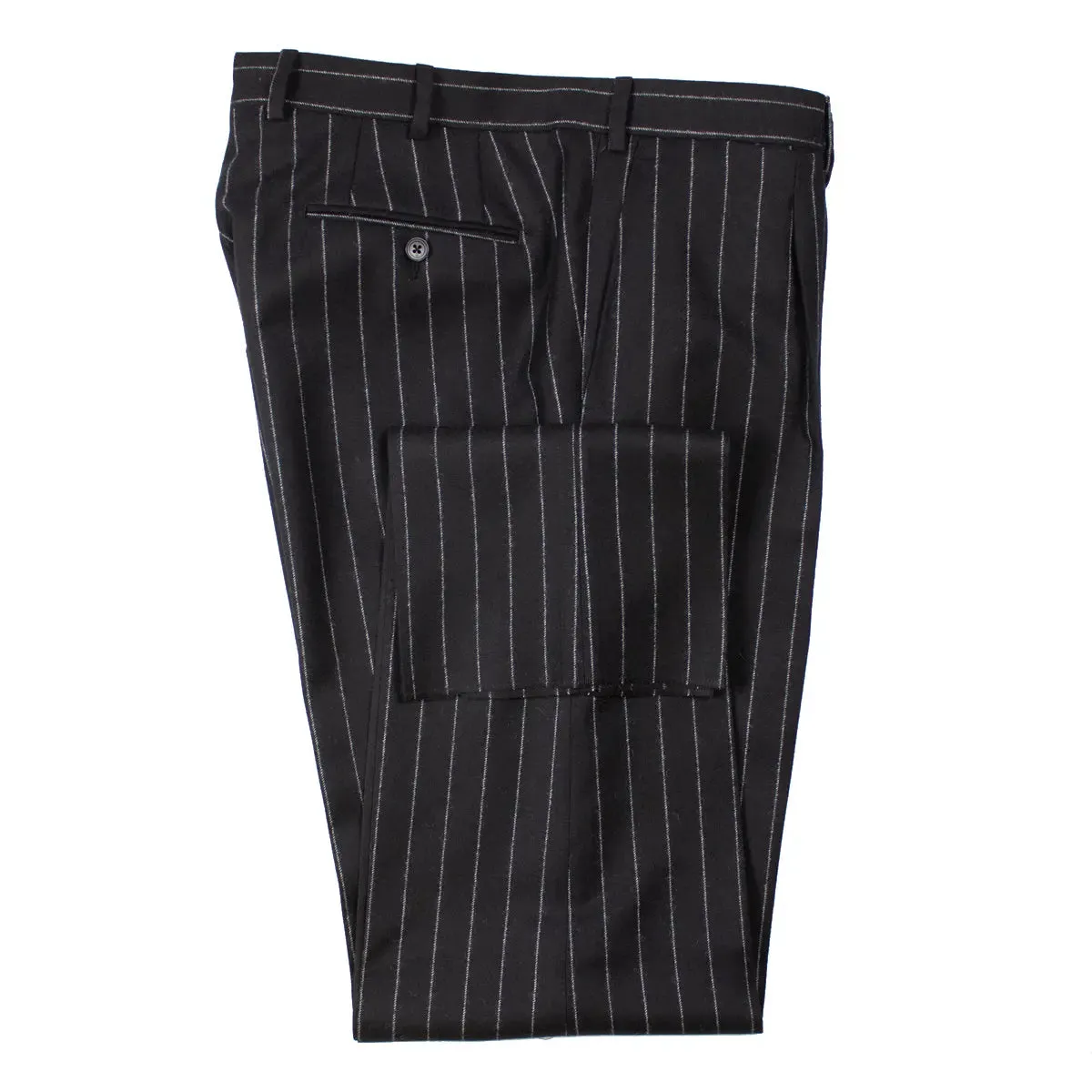 Black Rope Stripe Worsted Wool Flannel Suit