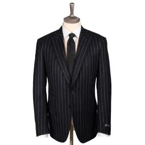 Black Rope Stripe Worsted Wool Flannel Suit