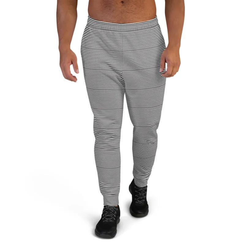 Black White Horizontal Stripes Sweatpants, Best Designer Men's Joggers-Made in EU/MX