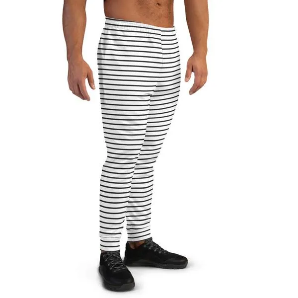 Black White Minimalist Men's Joggers, Simple Best Designer Sweatpants For Men-Made in EU/MX