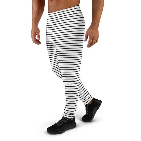 Black White Minimalist Men's Joggers, Simple Best Designer Sweatpants For Men-Made in EU/MX