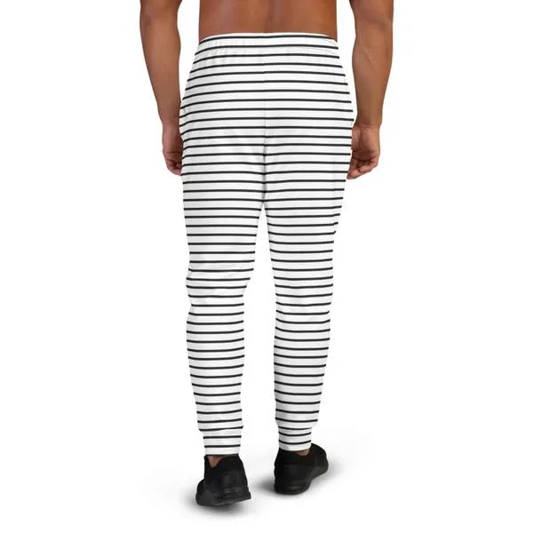 Black White Minimalist Men's Joggers, Simple Best Designer Sweatpants For Men-Made in EU/MX