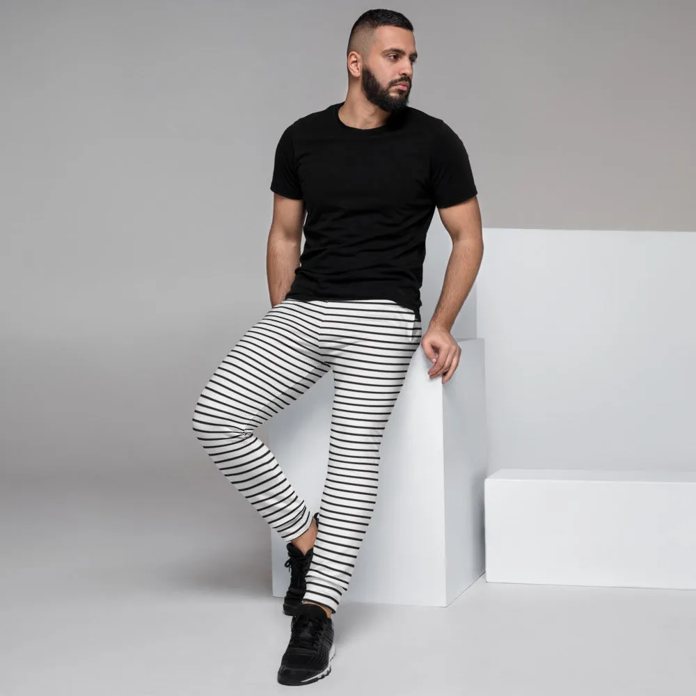 Black White Minimalist Men's Joggers, Simple Best Designer Sweatpants For Men-Made in EU/MX