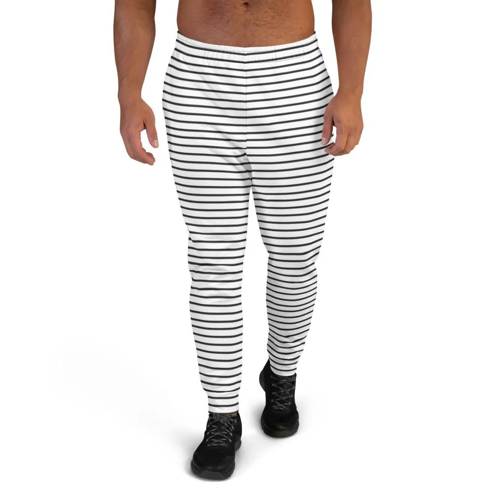 Black White Minimalist Men's Joggers, Simple Best Designer Sweatpants For Men-Made in EU/MX