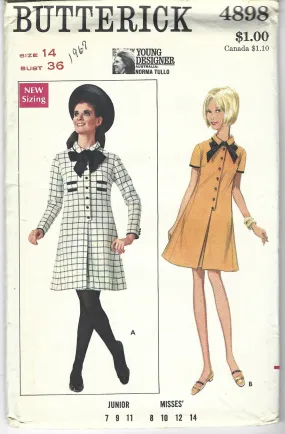 Butterick 4898 Ladies Coat Dress Young Designer Norma Tullo Vintage Pattern 1960s