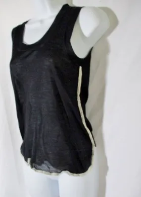 CELINE ITALY Cashmere Silk Blouse Tank Top Shirt XS BLACK BEIGE Stripe Sleeveless