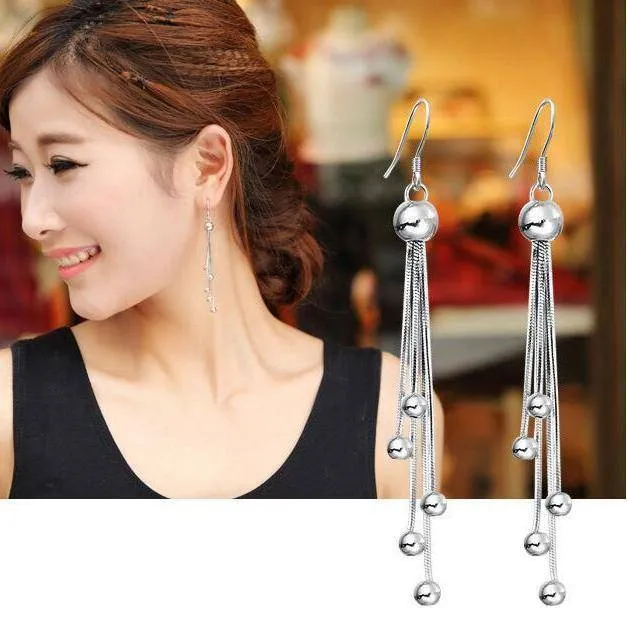 Comets Silver Bead Chain Earrings