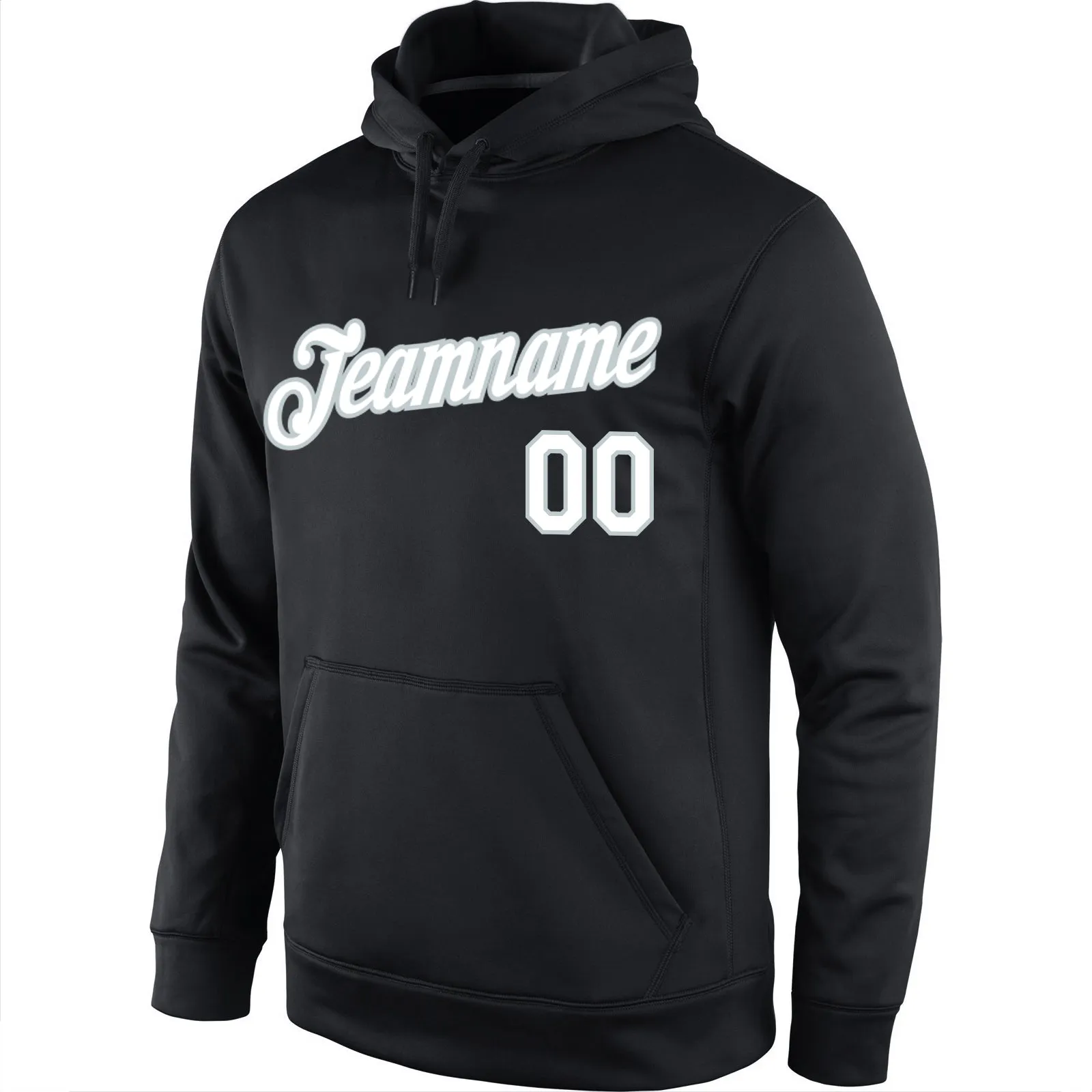 Custom Stitched Black White-Silver Sports Pullover Sweatshirt Hoodie