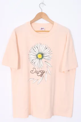 Daisy Petals Single Stitch Peach Pink T-Shirt USA Made (XL)