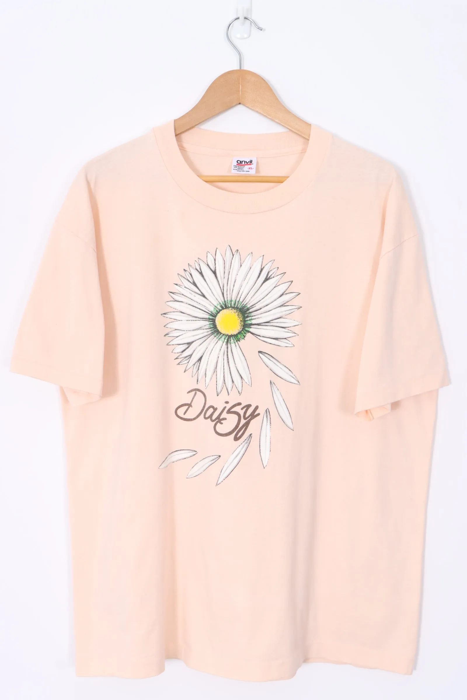 Daisy Petals Single Stitch Peach Pink T-Shirt USA Made (XL)