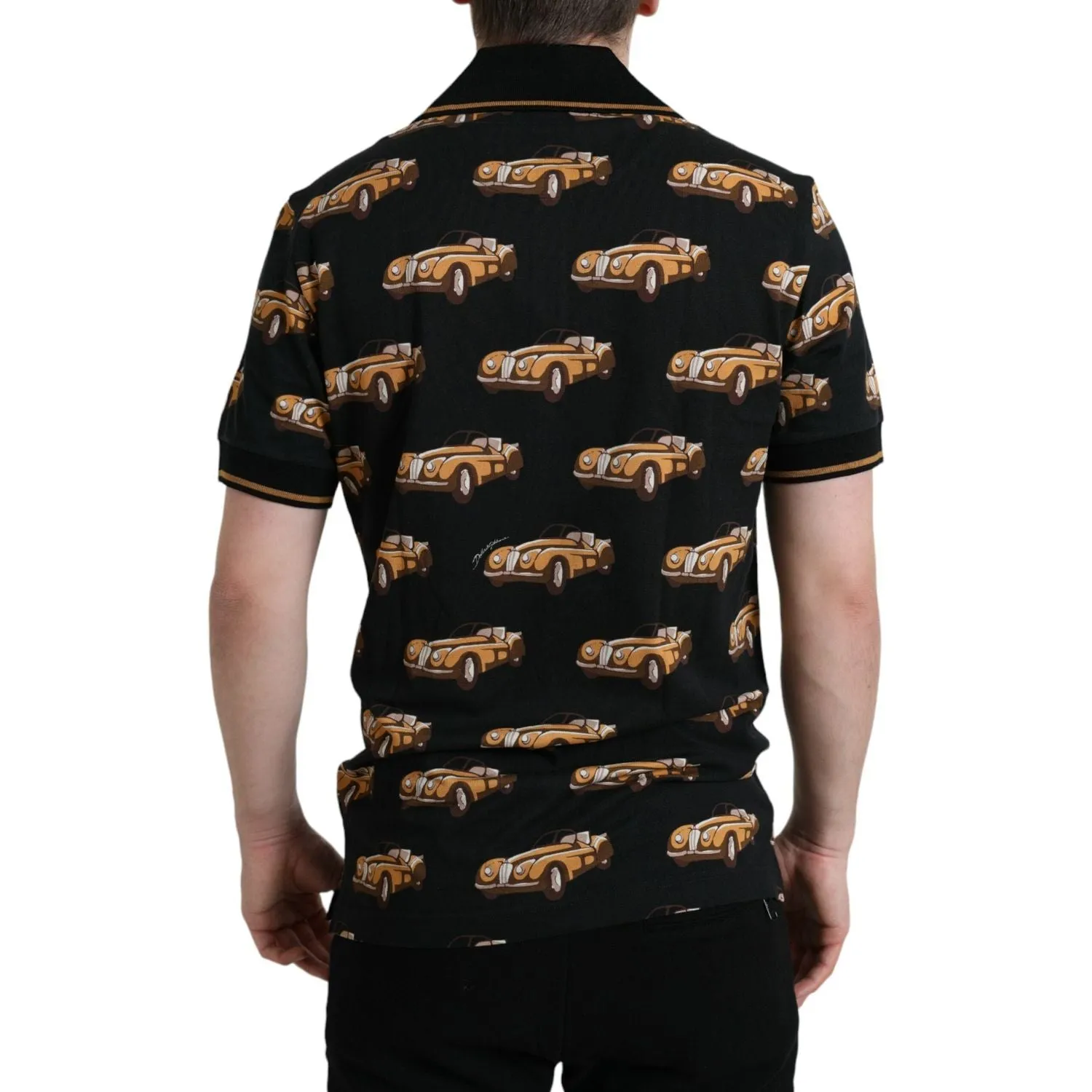 Dolce & Gabbana Black Car Print Short Sleeve Polo T-shirt