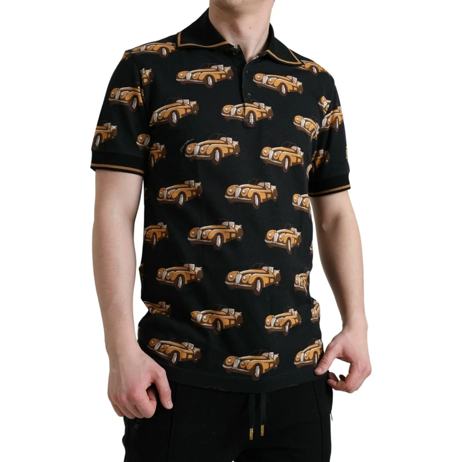 Dolce & Gabbana Black Car Print Short Sleeve Polo T-shirt