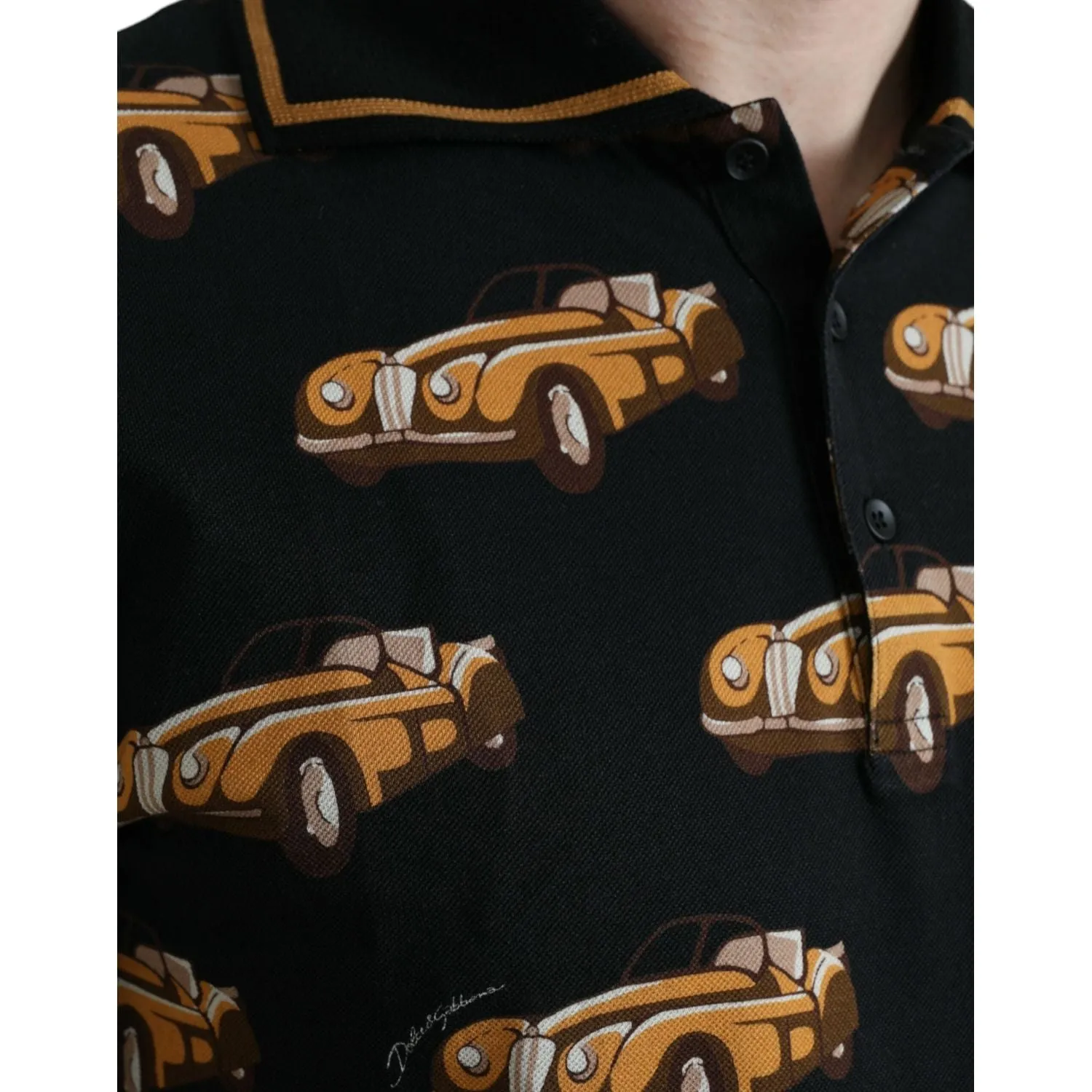 Dolce & Gabbana Black Car Print Short Sleeve Polo T-shirt