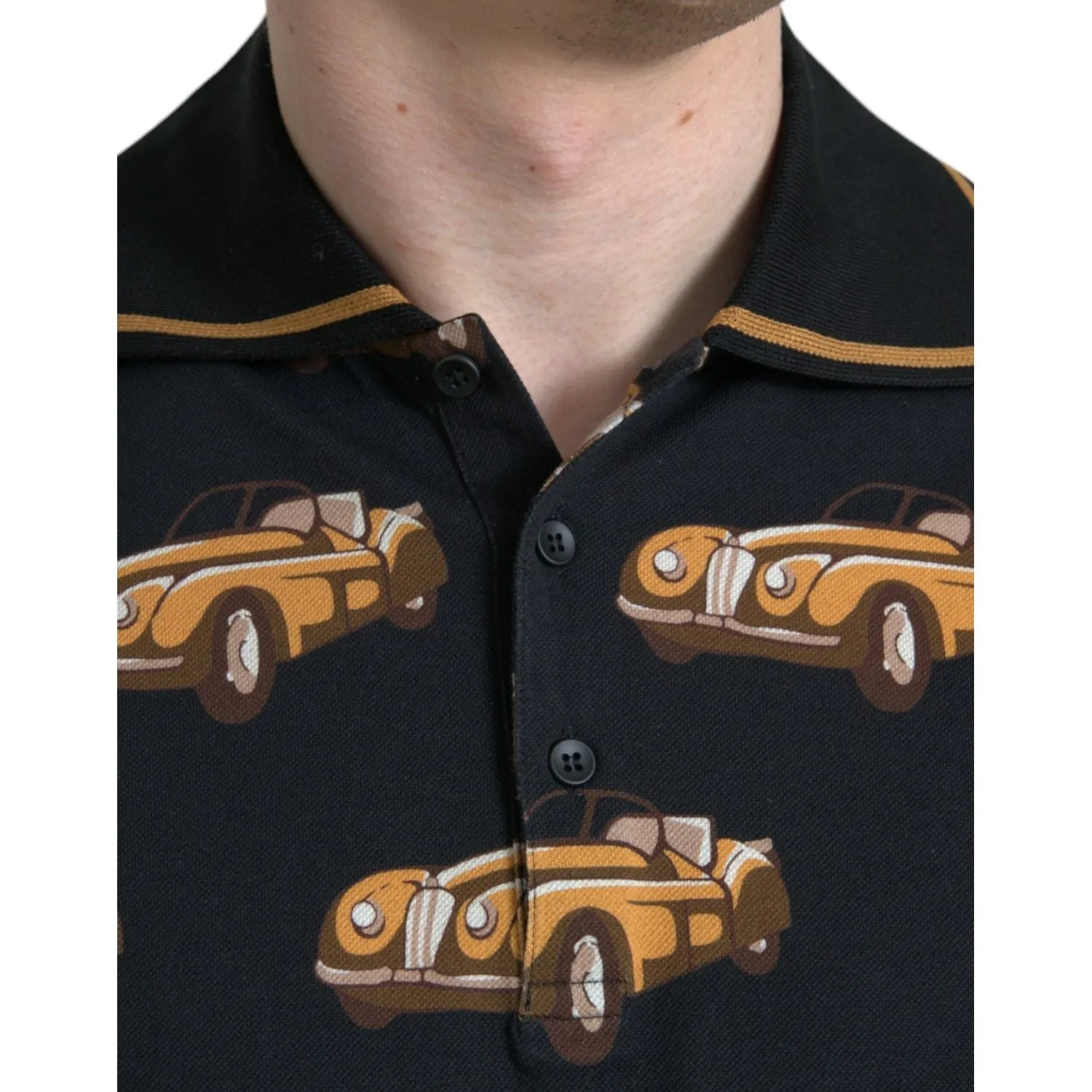 Dolce & Gabbana Black Car Print Short Sleeve Polo T-shirt