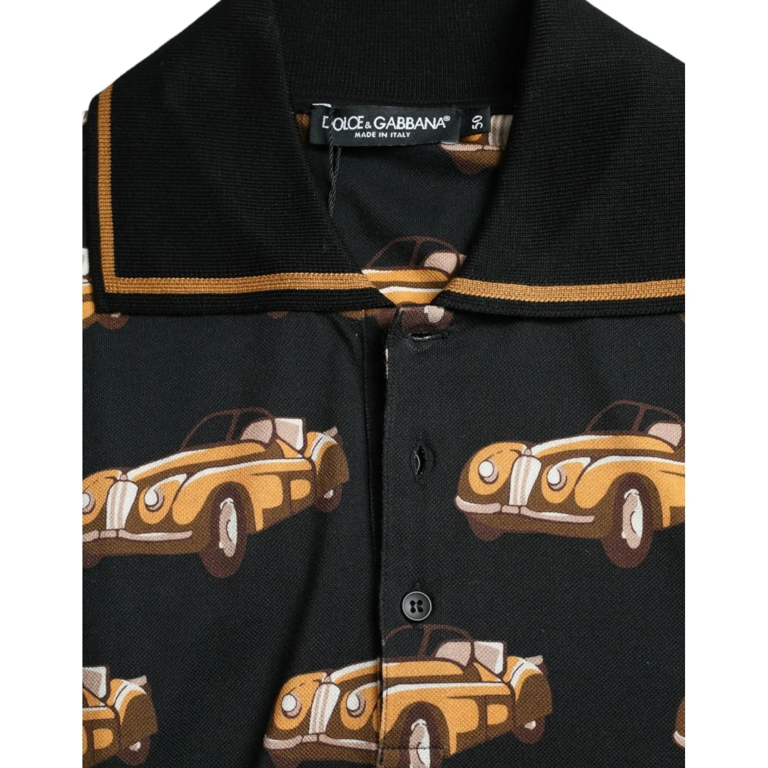 Dolce & Gabbana Black Car Print Short Sleeve Polo T-shirt