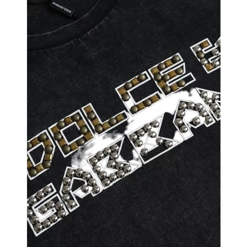 Dolce & Gabbana Black Logo Print Cotton Crewneck Men T-shirt