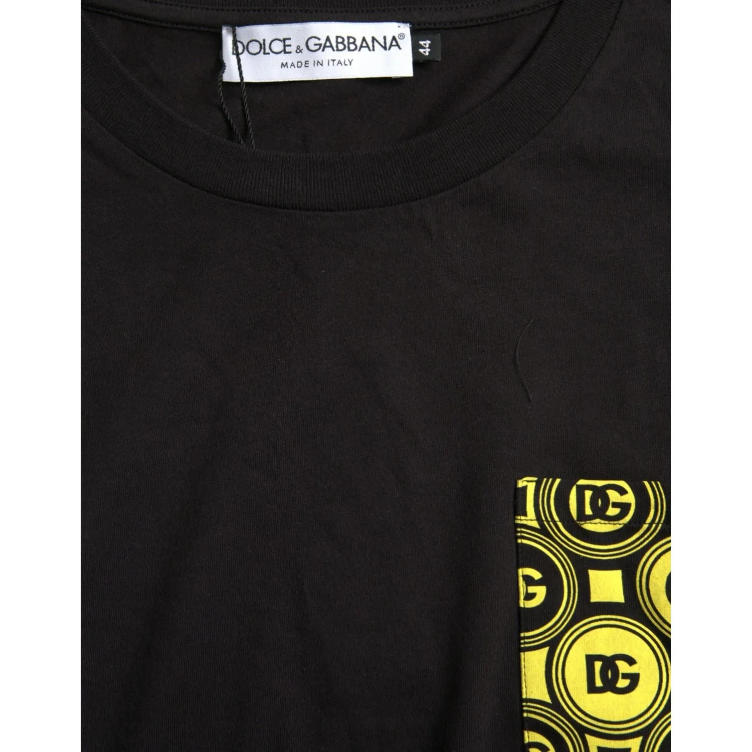 Dolce & Gabbana Black Printed Pocket Cotton Crewneck T-shirt