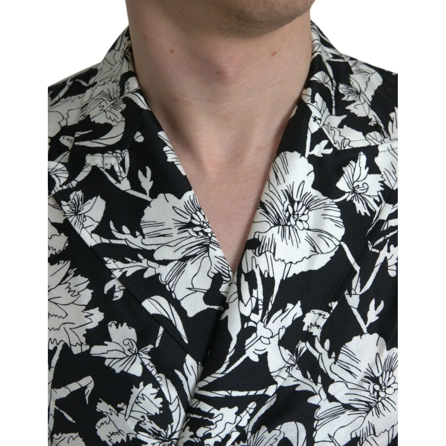 Dolce & Gabbana Black White Floral Button Down Casual Shirt