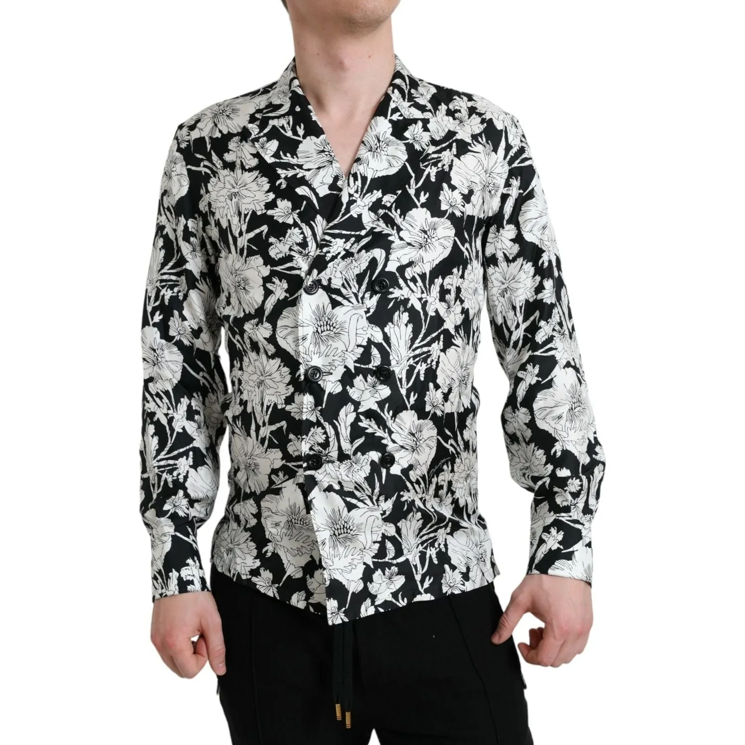 Dolce & Gabbana Black White Floral Button Down Casual Shirt