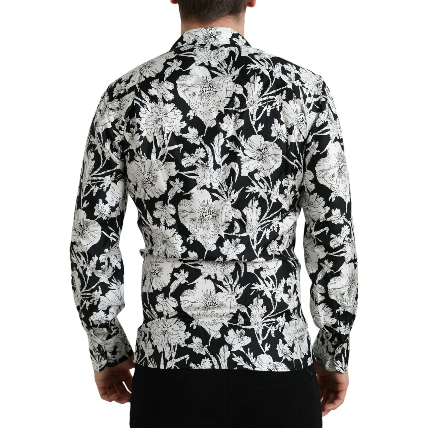 Dolce & Gabbana Black White Floral Button Down Casual Shirt